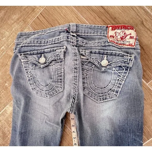 TRUE RELIGION 32 x 28 Jeans BECKY SUPER T USA Pre-Owned Light Wash Frayed Hem - Picture 5 of 13